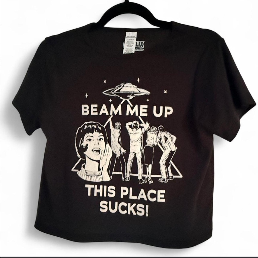 Beam Me Up Graphic Tee - Stranger Things women’s baby tee
